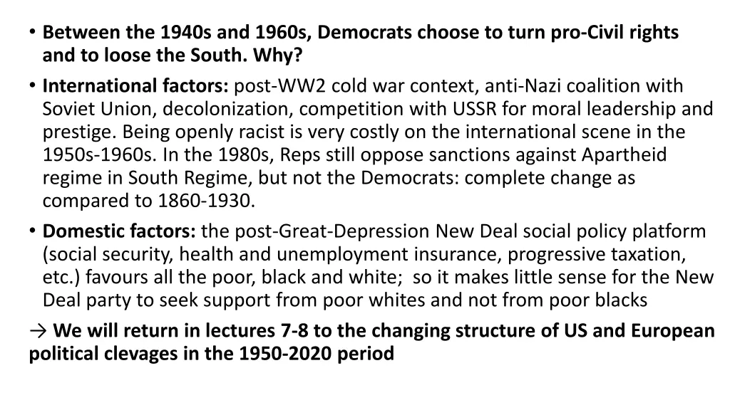 between the 1940s and 1960s democrats choose