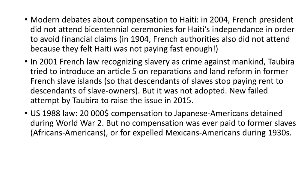 modern debates about compensation to haiti