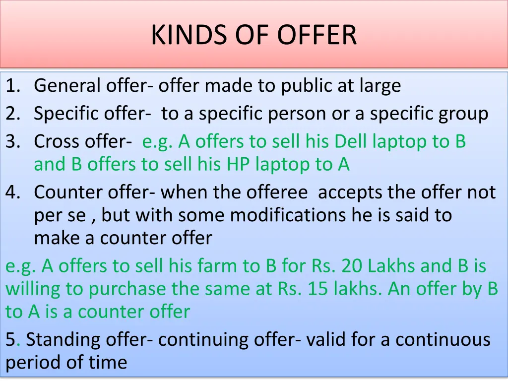 kinds of offer