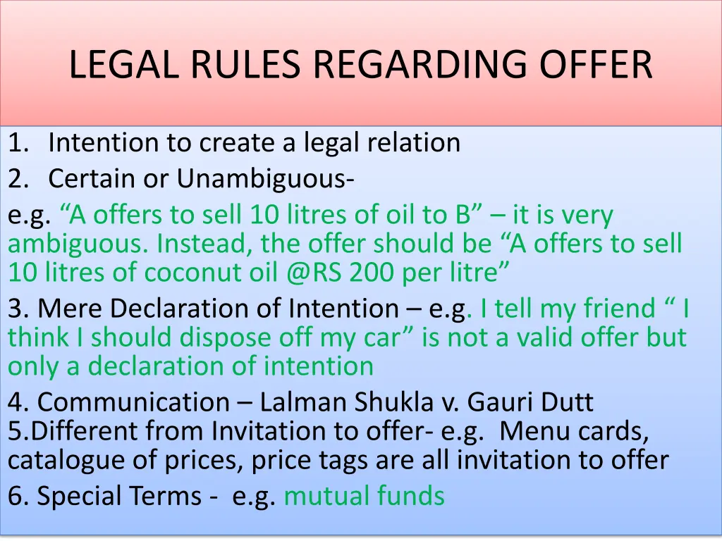 legal rules regarding offer