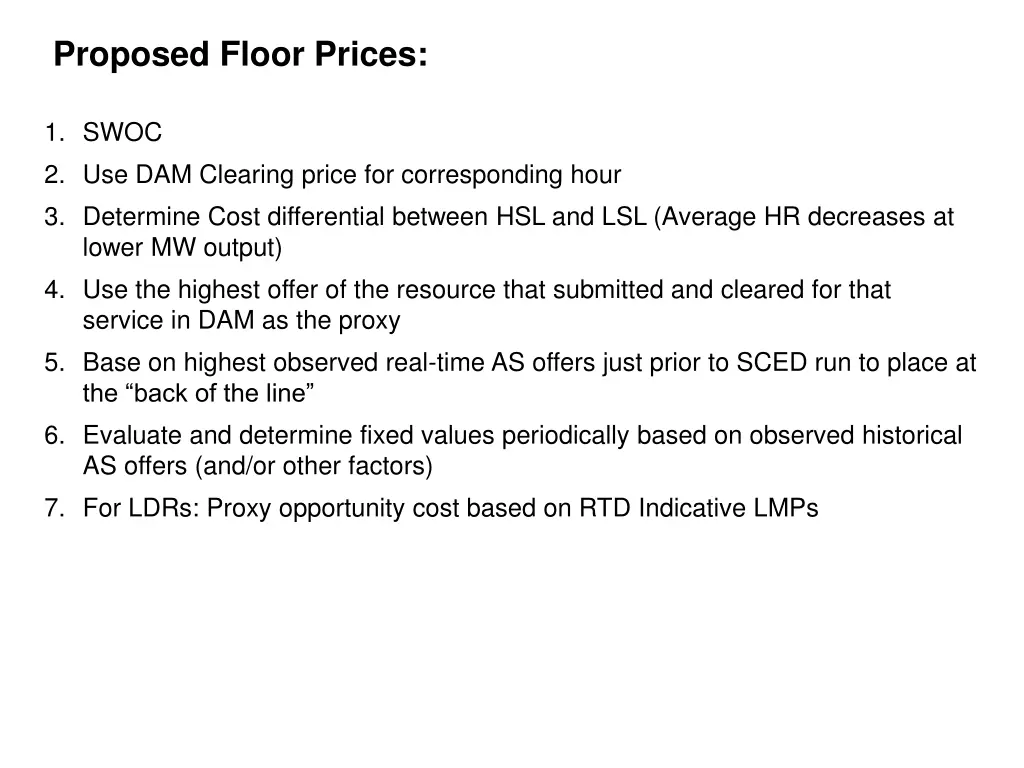 proposed floor prices