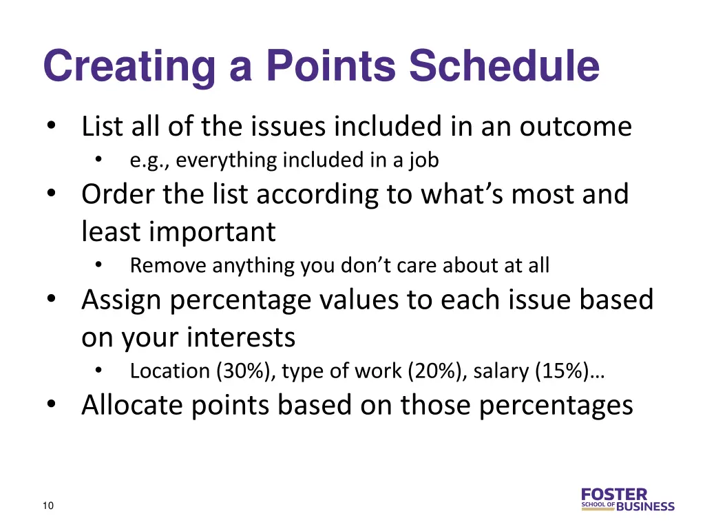 creating a points schedule