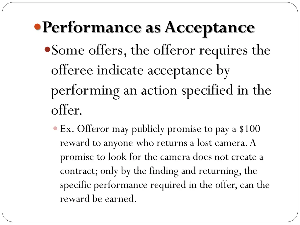 performance as acceptance some offers the offeror