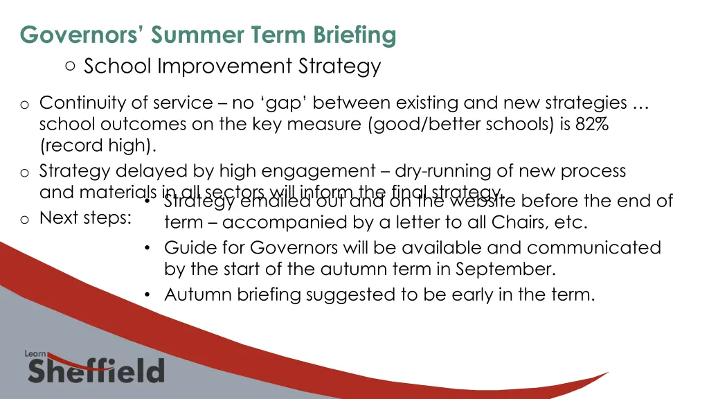 governors summer term briefing o school