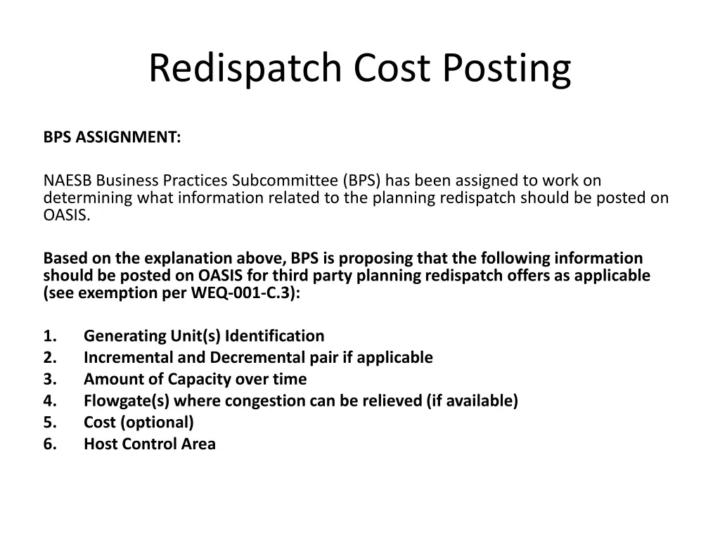 redispatch cost posting 2