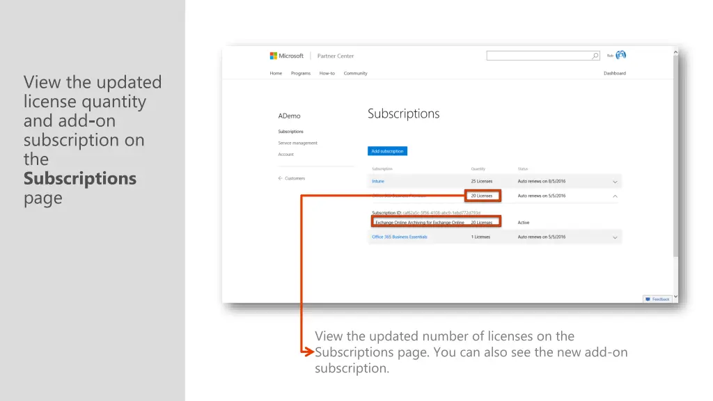 view the updated license quantity