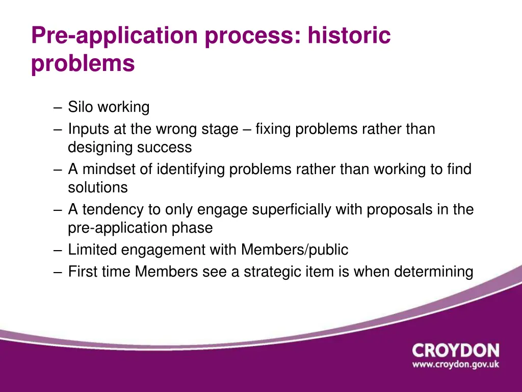 pre application process historic problems