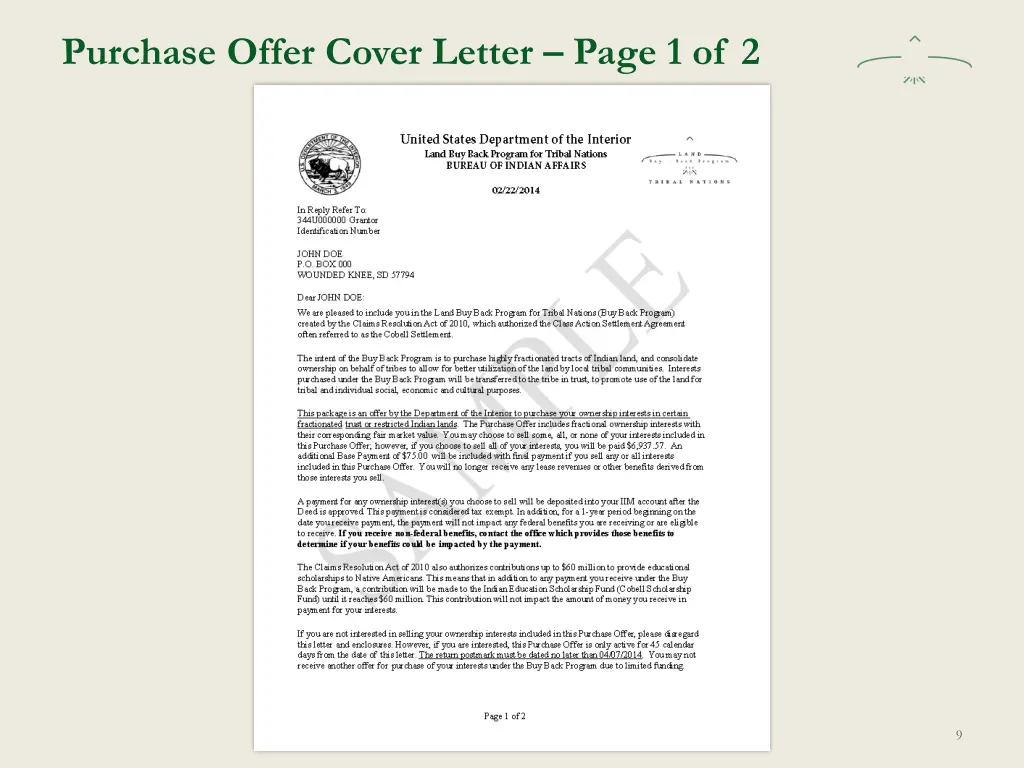 purchase offer cover letter page 1 of 2