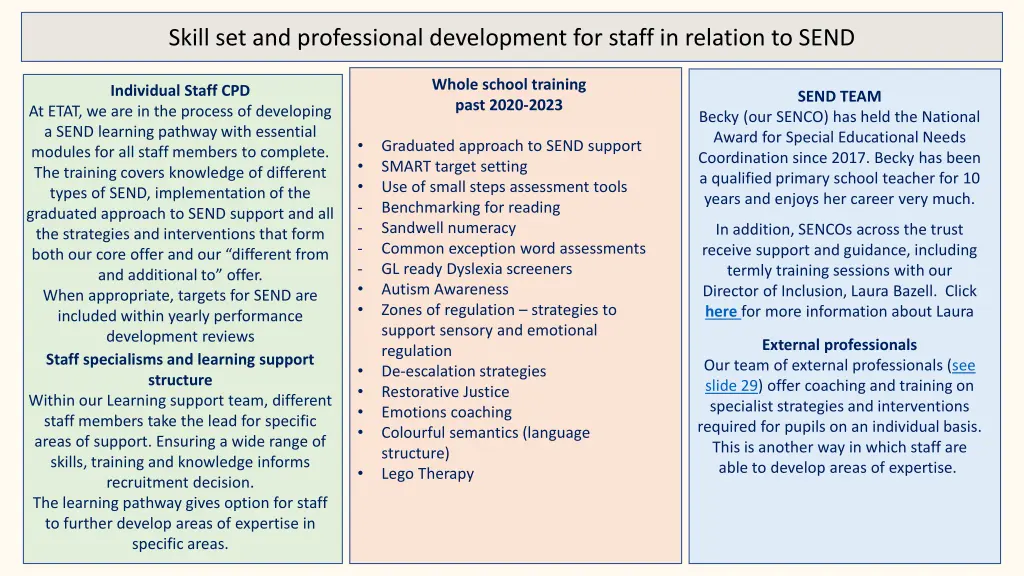 skill set and professional development for staff