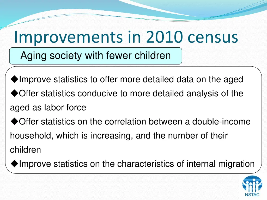 improvements in 2010 census aging society with