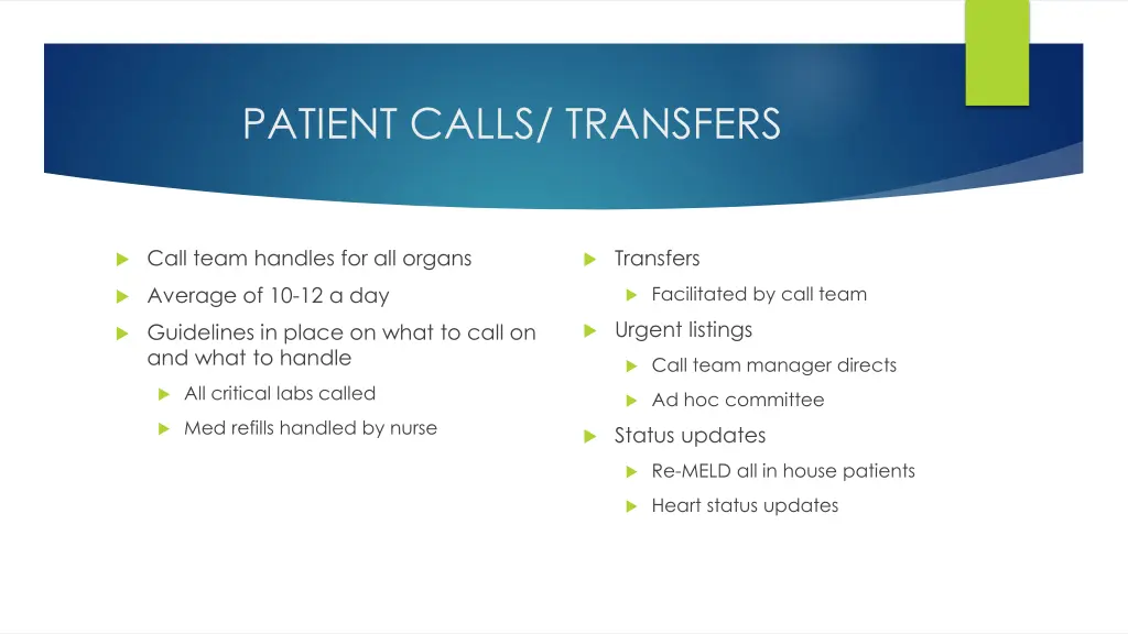 patient calls transfers