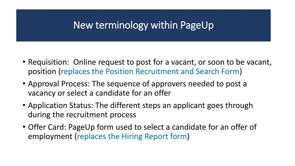 new terminology within pageup new terminology