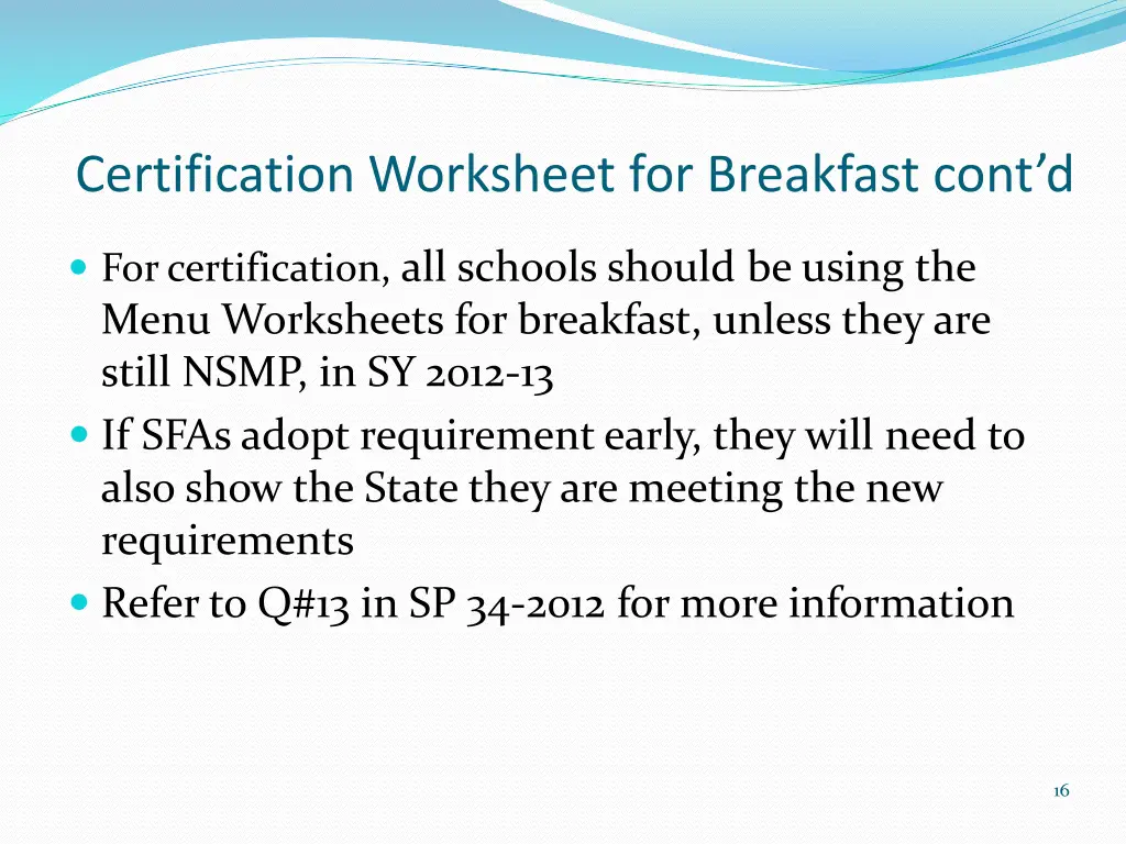 certification worksheet for breakfast cont d