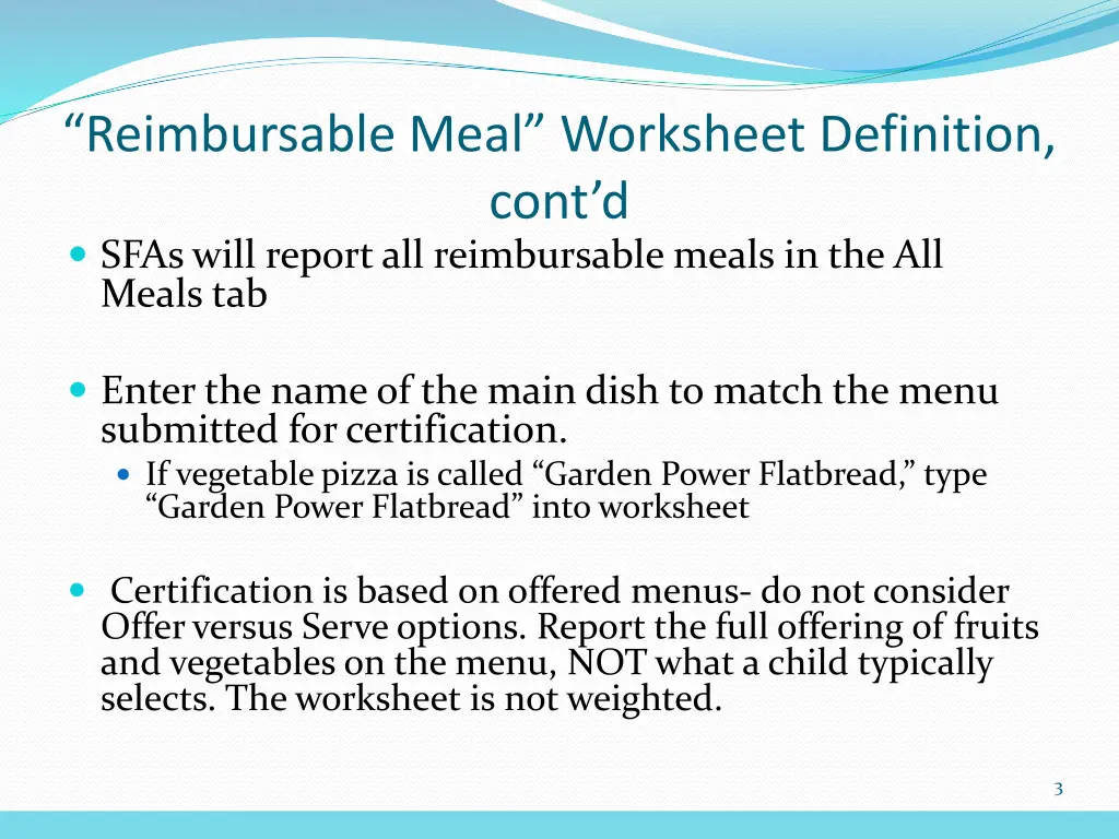 reimbursable meal worksheet definition cont