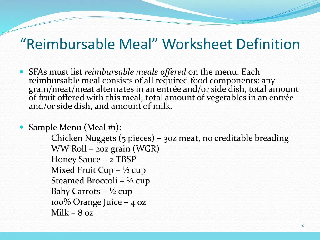 reimbursable meal worksheet definition