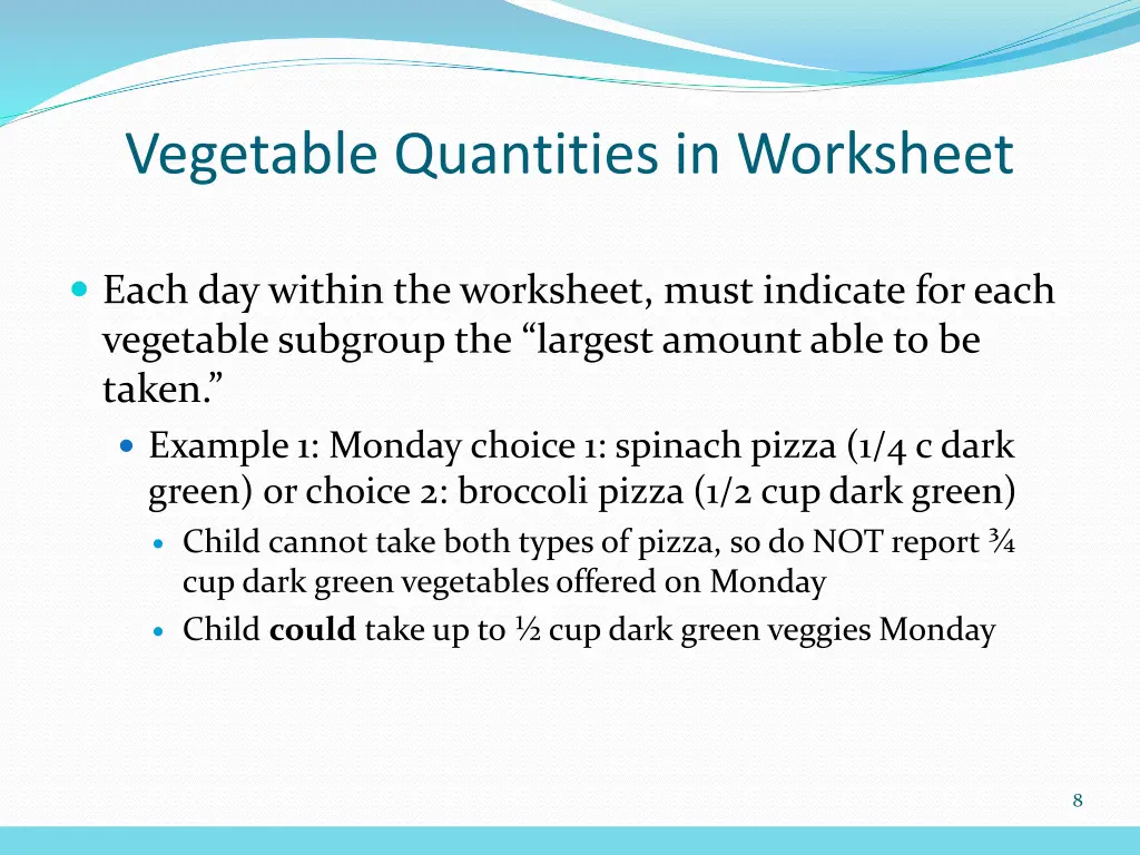 vegetable quantities in worksheet