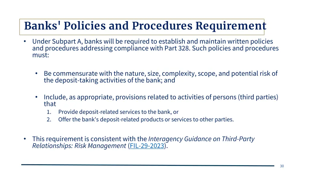 banks policies and procedures requirement