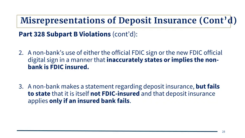 misrepresentations of deposit insurance cont d