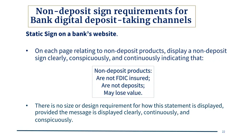 non deposit sign requirements for bank digital