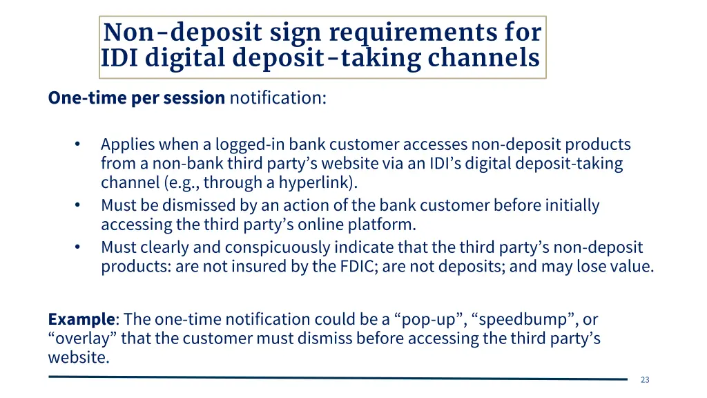 non deposit sign requirements for idi digital