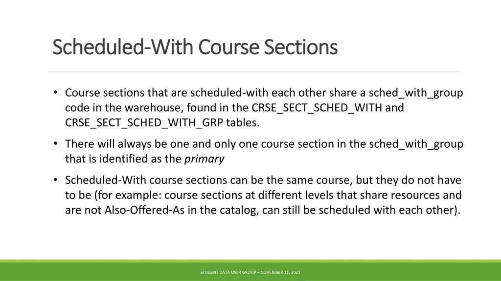 scheduled scheduled with course sections with