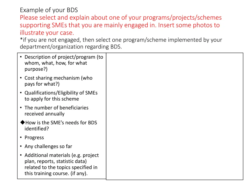 example of your bds please select and explain