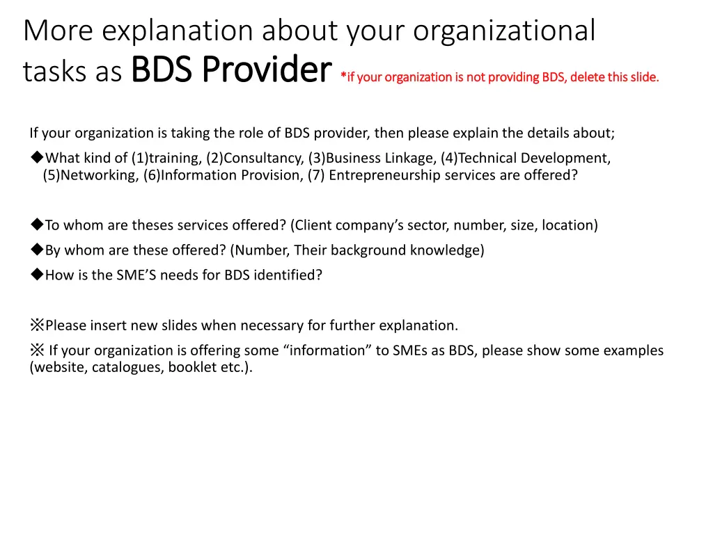 more explanation about your organizational tasks