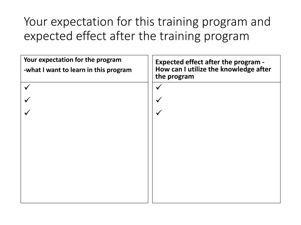 your expectation for this training program