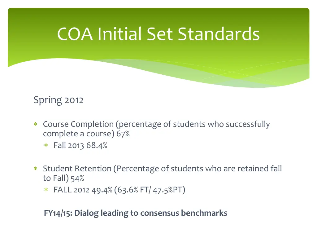 coa initial set standards