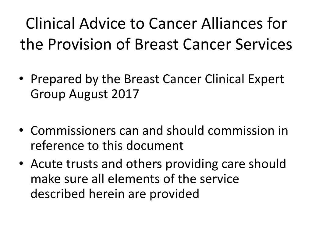 clinical advice to cancer alliances