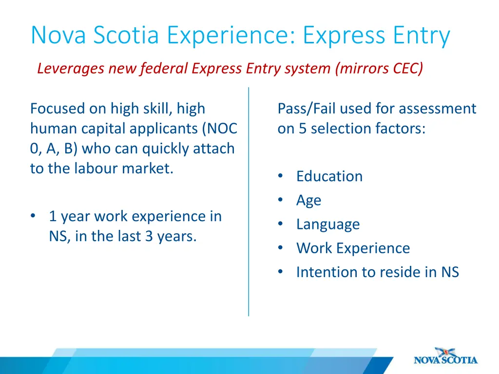 nova scotia experience express entry