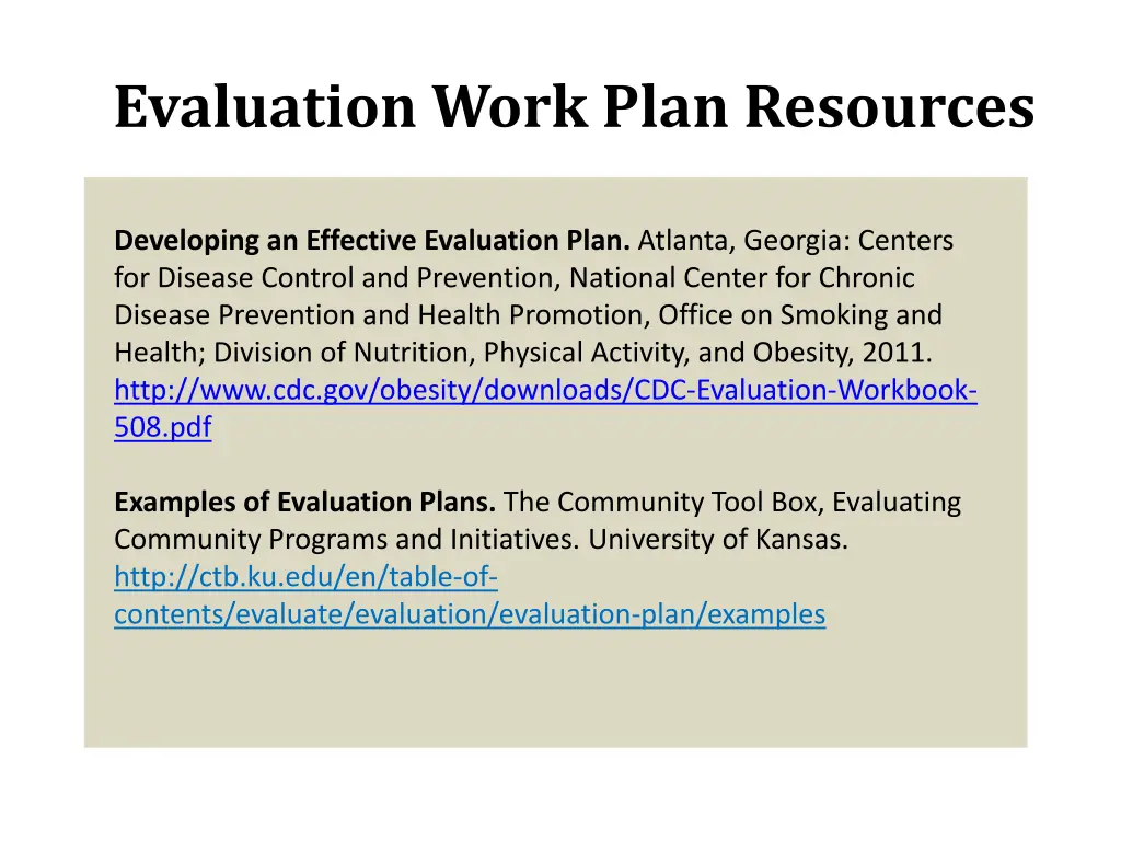 evaluation work plan resources