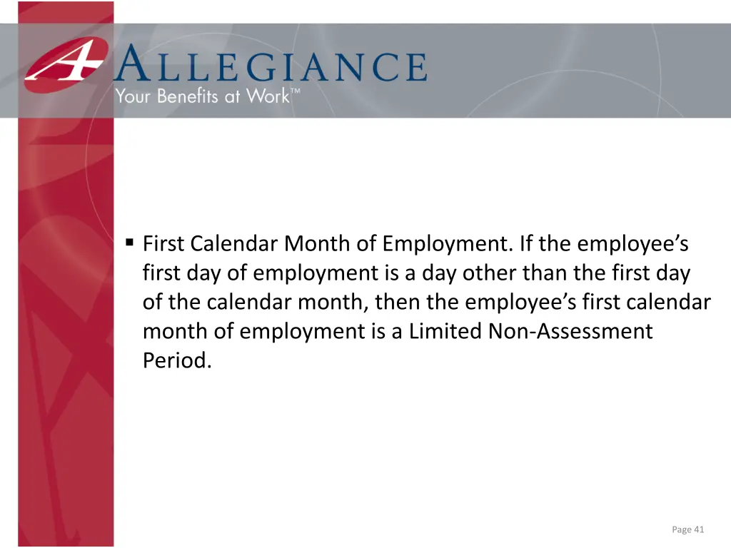 first calendar month of employment