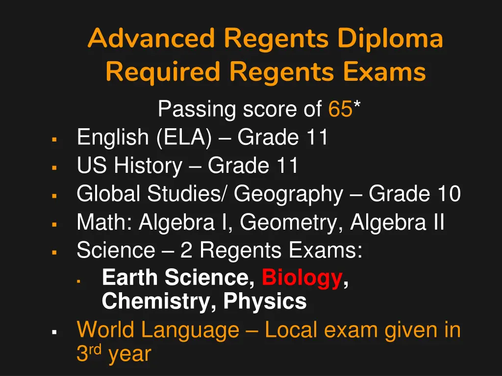 advanced regents diploma required regents exams