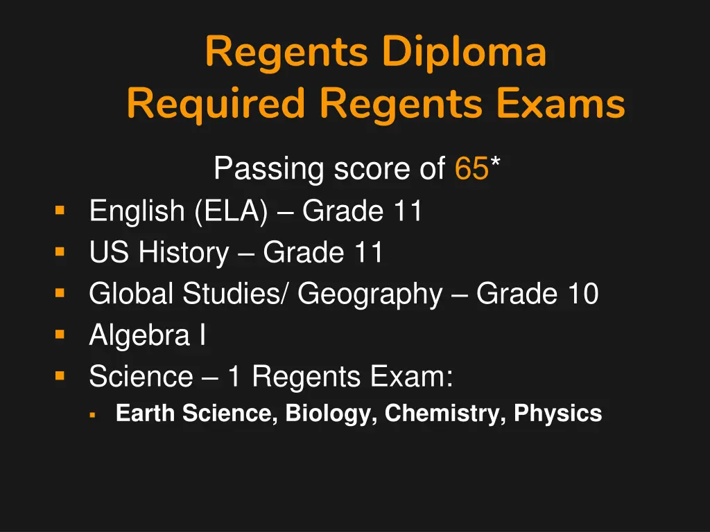 regents diploma required regents exams passing