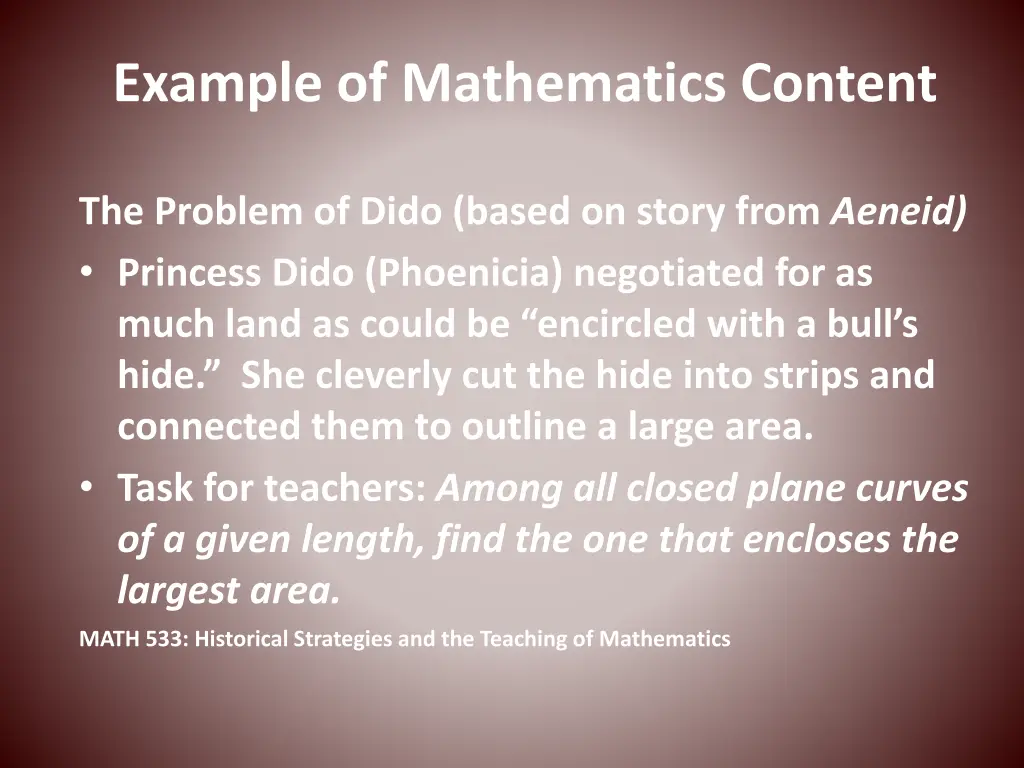 example of mathematics content