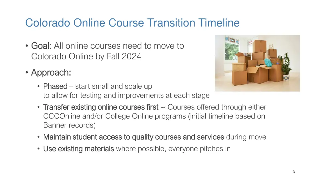 colorado online course transition timeline