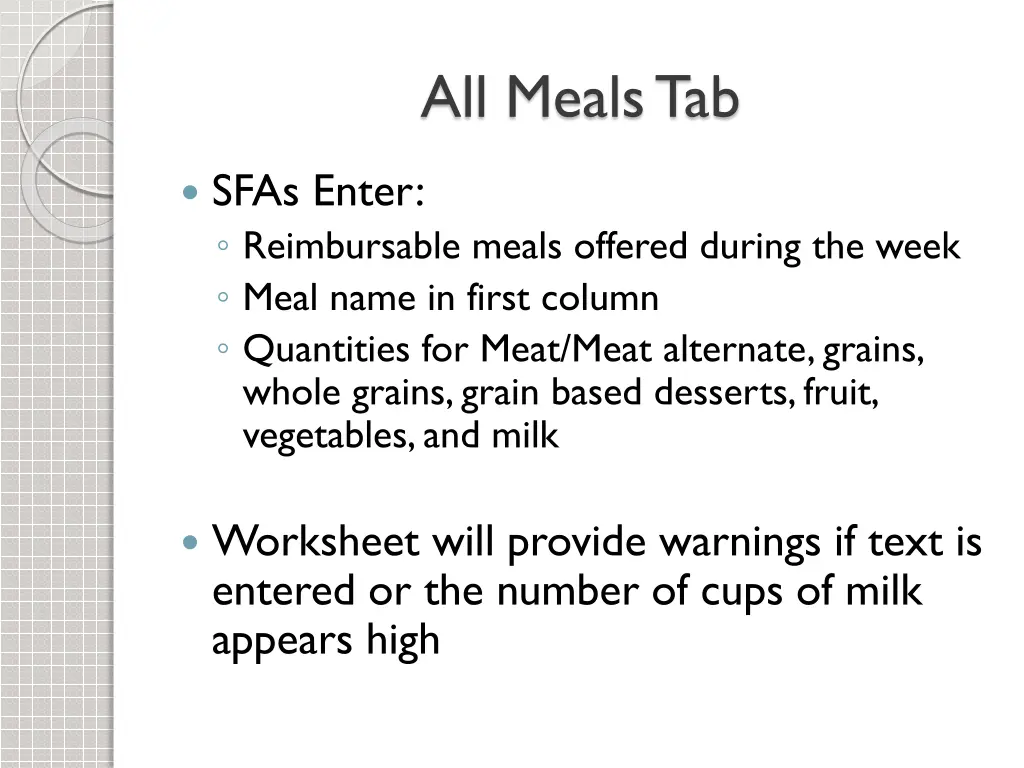 all meals tab