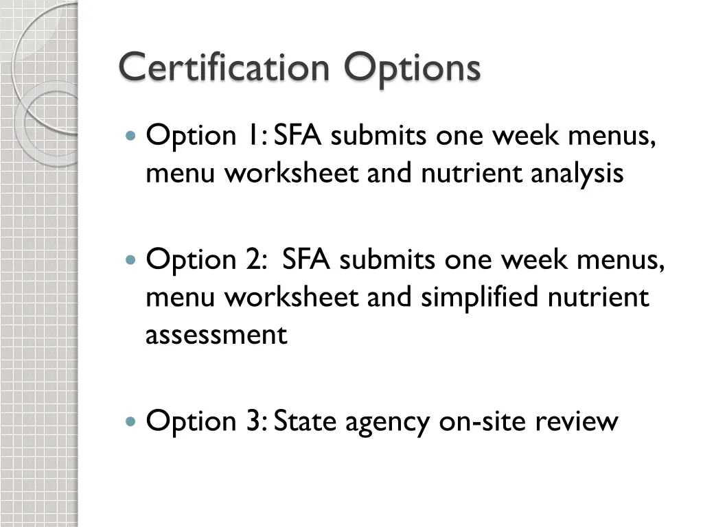 certification options