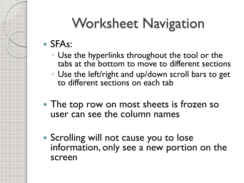 worksheet navigation