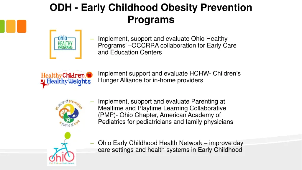 odh early childhood obesity prevention programs