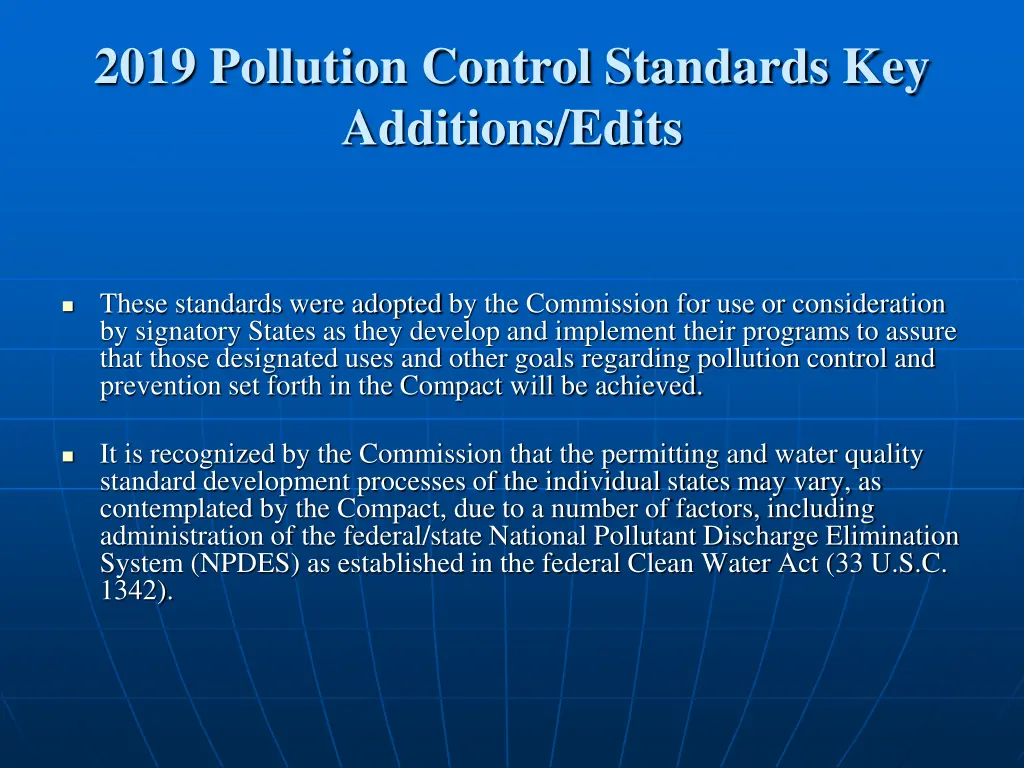 2019 pollution control standards key additions