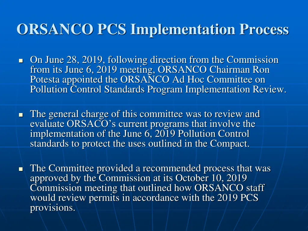 orsanco pcs implementation process