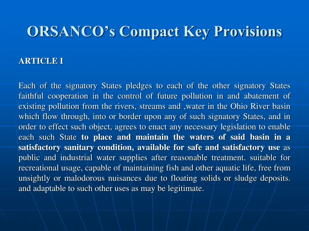 orsanco s compact key provisions