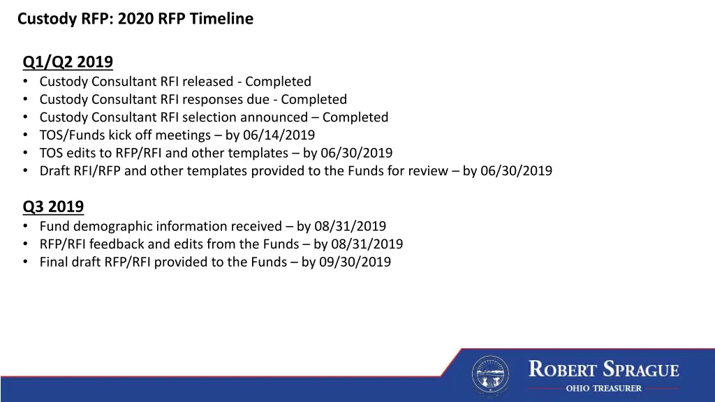 custody rfp 2020 rfp timeline