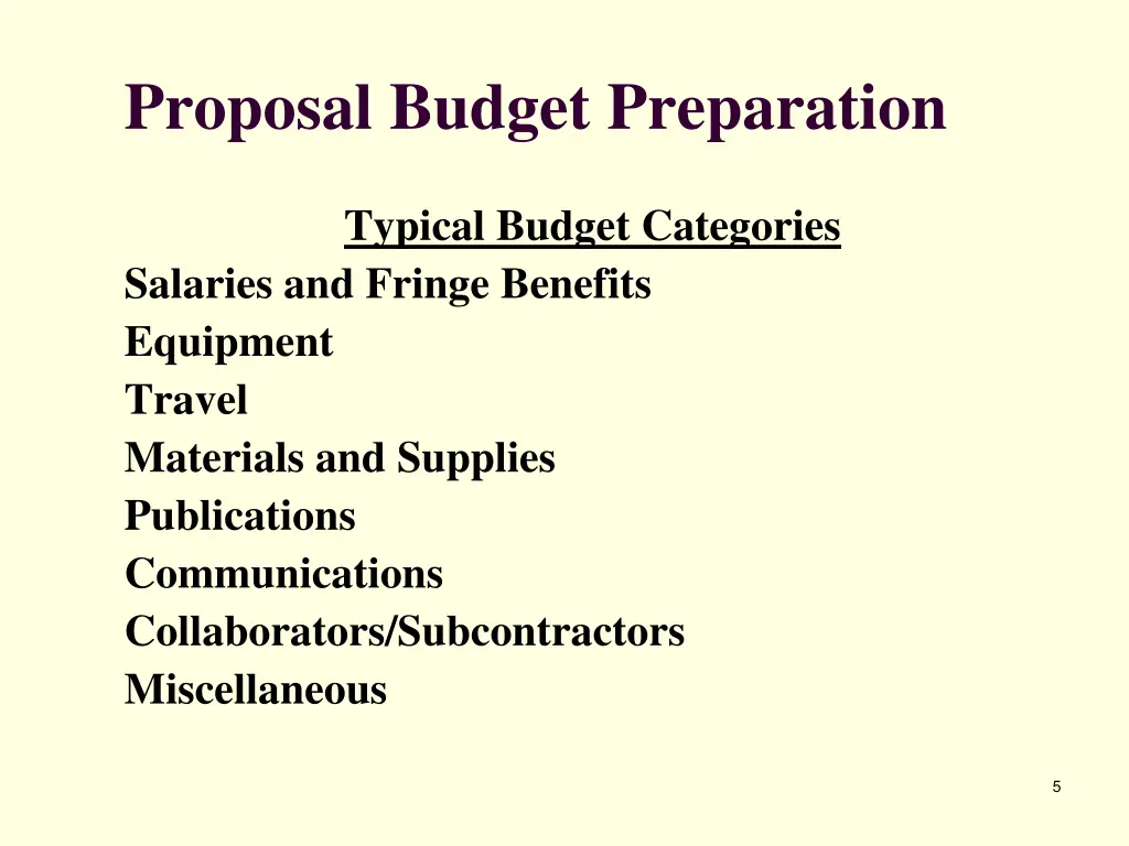 proposal budget preparation