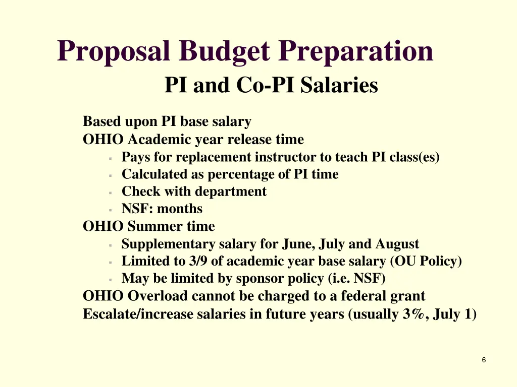 proposal budget preparation pi and co pi salaries