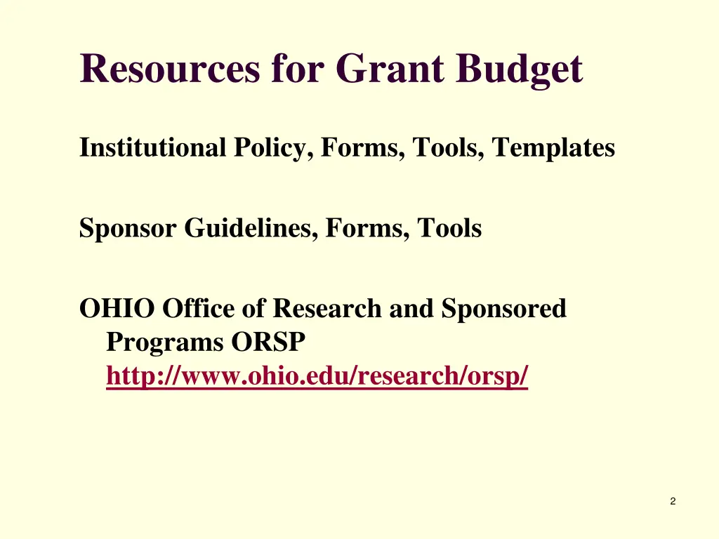 resources for grant budget