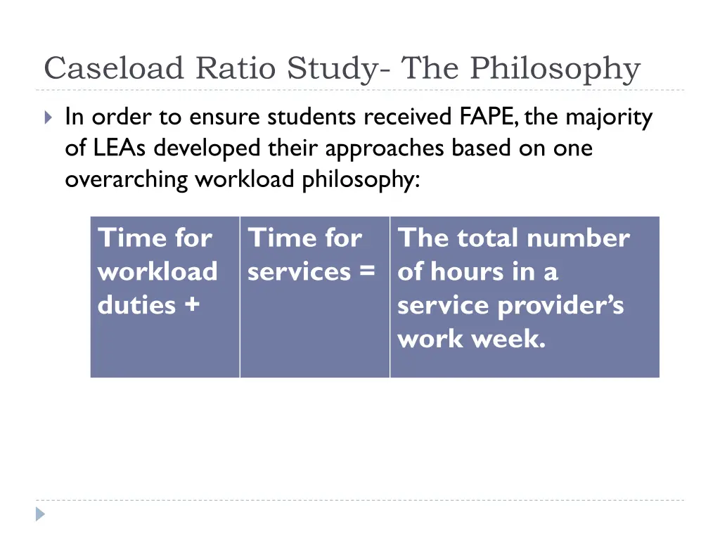 caseload ratio study the philosophy