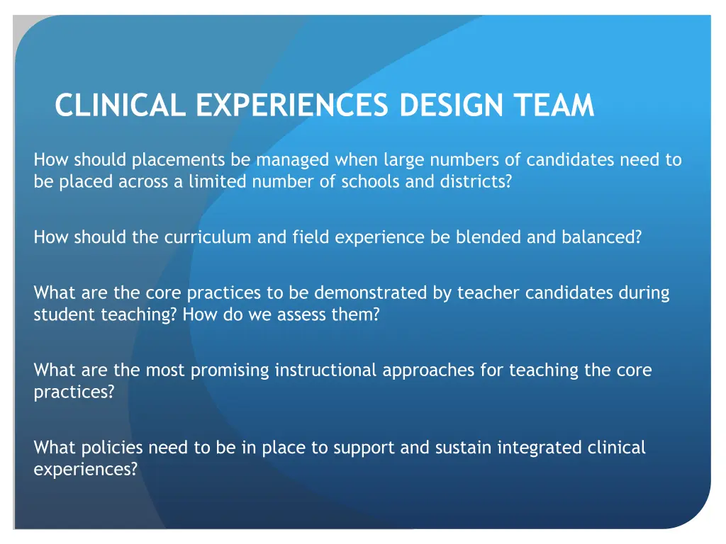 clinical experiences design team 1